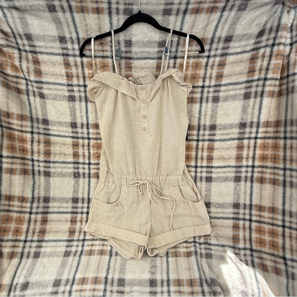 Beige Linen Ruffle Top #147